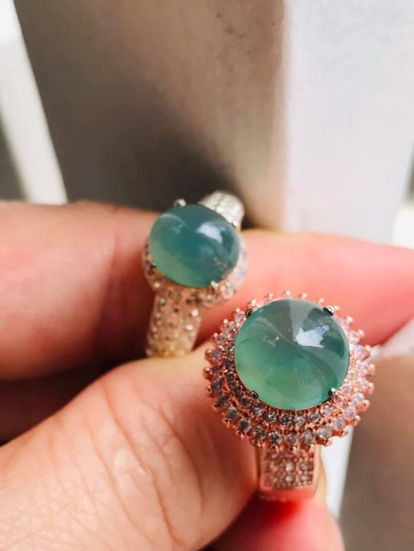 Nhẫn Ngọc Phỉ Thúy Xanh Đính Kim Cương Cao Cấp